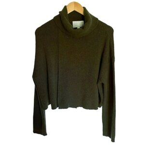 J.O.A. Dark Olive Split Front Cropped Turtleneck Sweater XSmall